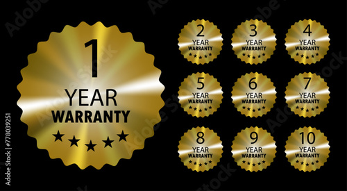 warranty golden label seal stamp set vector. Hologram stickers labels with golden texture.