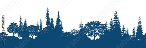 Silhouette of a forest, seamless border, isolated on white background	