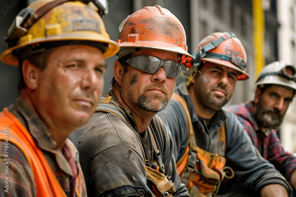 Builders labor on bustling construction site, embodying industriousness, teamwork, and progress in urban development Builders labor on bustling construction site, embodying industriousness, teamwork, and progress in urban development