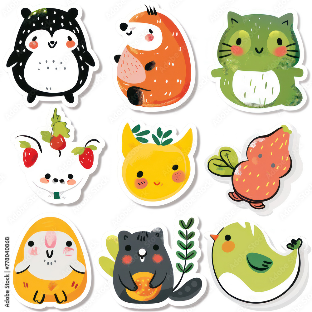 Naklejka premium cute character sticker, set of animals, sticker production