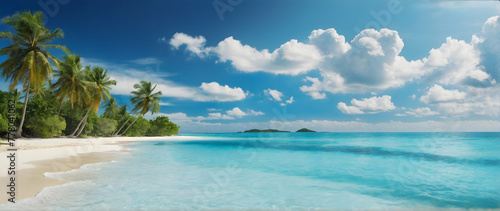 Photo real as Island Serenity Unwind on a tropical beach with azure waters and golden sands. in nature and landscapes theme ,for advertisement and banner ,Full depth of field, high quality ,include co