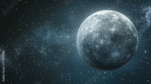 giant moon in space, blue grey colors, starry sky background, copy space © Charisma Art Studio