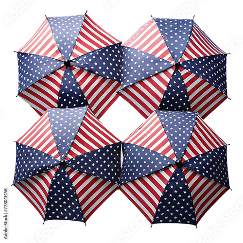 Patriotic design featuring American flag umbrellas on transparent background.