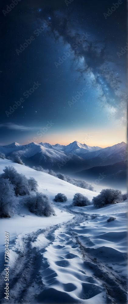 Photo real as Winter Whisper Snowy hills under a starry sky evoke a winter wonderland. in nature and landscapes theme ,for advertisement and banner ,Full depth of field, high quality ,include copy spa Photo real as Winter Whisper Snowy hills under a starry sky evoke a winter wonderland. in nature and landscapes theme ,for advertisement and banner ,Full depth of field, high quality ,include copy spa