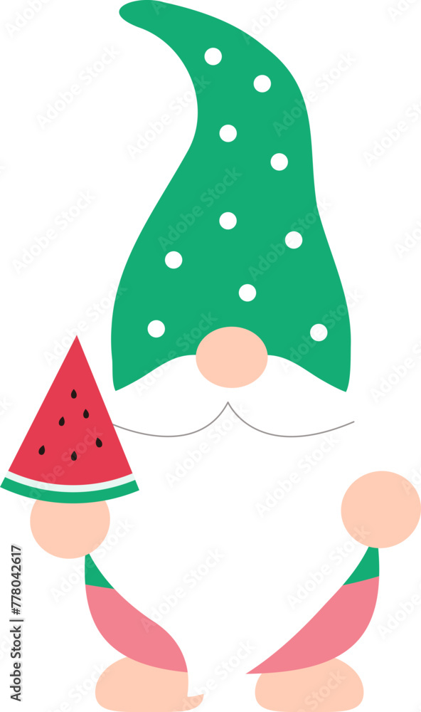 Summer gnome holding watermelon vector Summer gnome holding watermelon vector