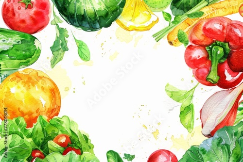 Vibrant watercolor fruit and vegetable corners for healthy living wishes 