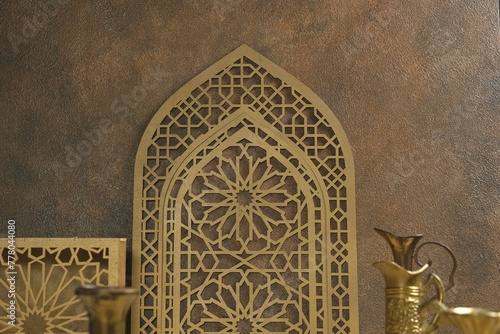 Gold and brown background Ramadhan , eid mubarak or moslem festive .