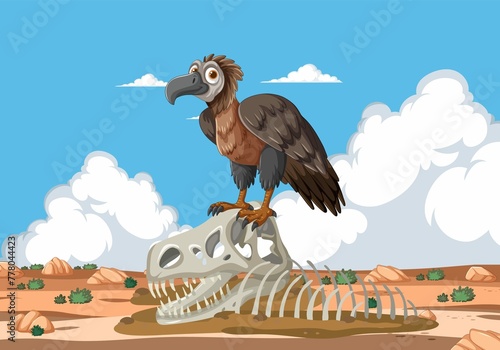 Vulture Perched Desert Skeleton