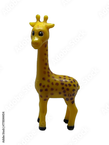 A giraffe toy on a white background. Wild animal giraffe toy