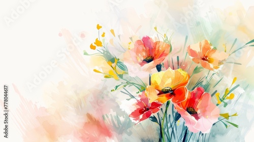 Watercolor wildflower bouquet with a bright  clean background  greeting card design 