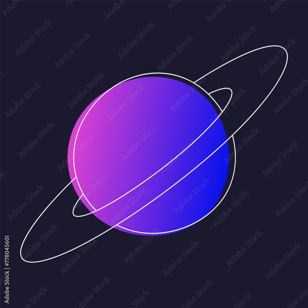 Naklejka premium Purple and Blue Saturn Icon on Black Background