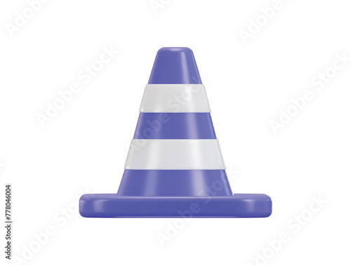 3d traffic cone icon concept on traffic safety rubber road cone striped warning road barrier icon 3d render