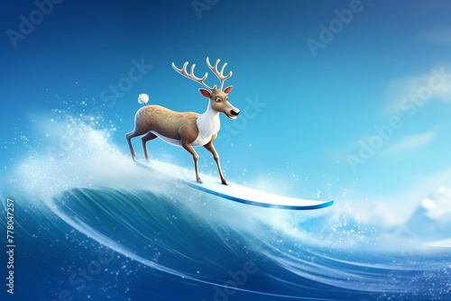 A Rabbit  surfs on a surfboard amid the rough waves of an alien ocean in spacemanhwa  acrylic painting  fantasy  3D render  book cover