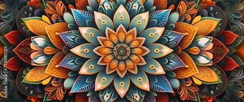 Ornate mandala design, spiritual symmetry, intricate patterns