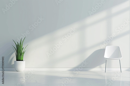 Modern Simplicity, Chair and Plant as Focal Points in Minimalist Room Background