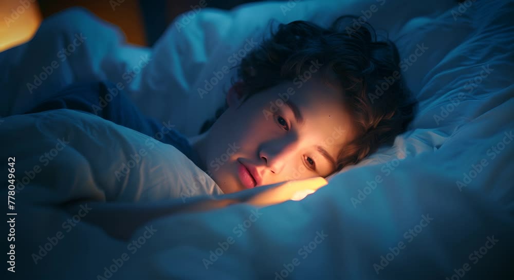 Endless scrolling on the phone, ignoring time for sleep, digital addiction Endless scrolling on the phone, ignoring time for sleep, digital addiction