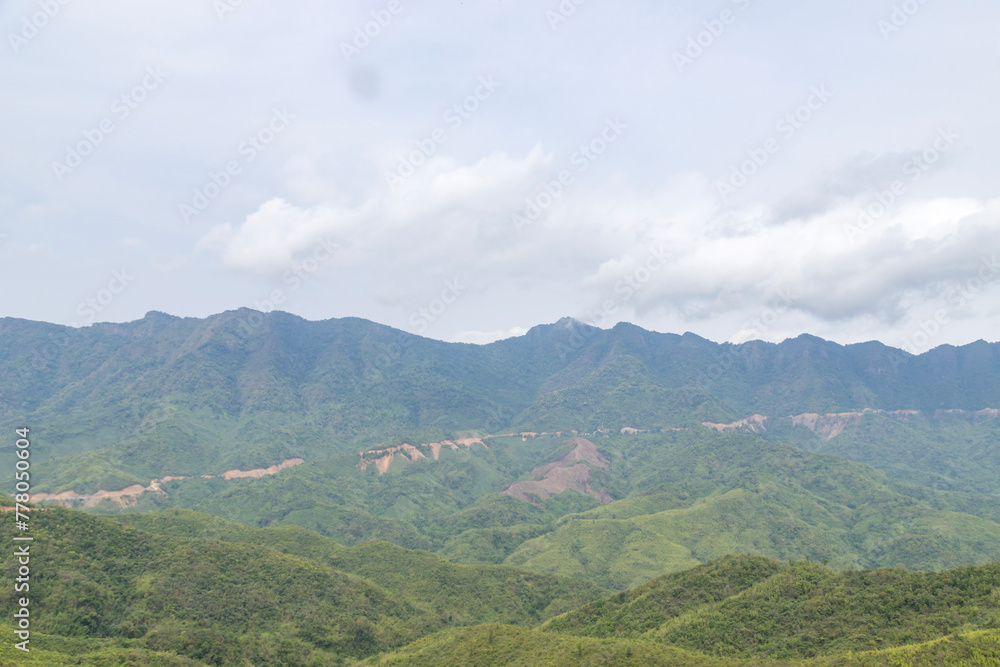 Beautiful Mountain valley with morning sunlight in songtal nature landscape image of manipur india.