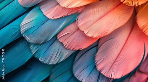 Beautiful colored feathers phone wallpaper, hyper realistic detailed in the style of photography. Abstract background. Art and beautiful background. © Mentari