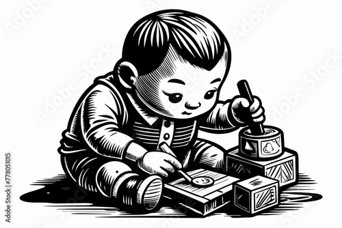 baby-designer--wood-carver---carving-toys-in-wood-vector 