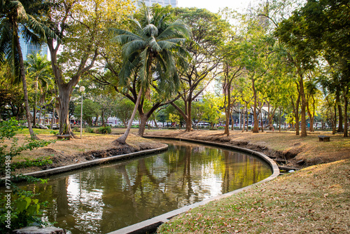 Lumpini park. park and canel view in the afternoon Golden hour. Bangkok, Thailand photo