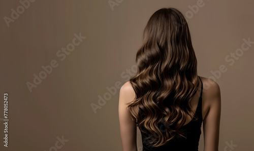 Model woman from behind with beautiful long wavy hair, dyed hair © katobonsai