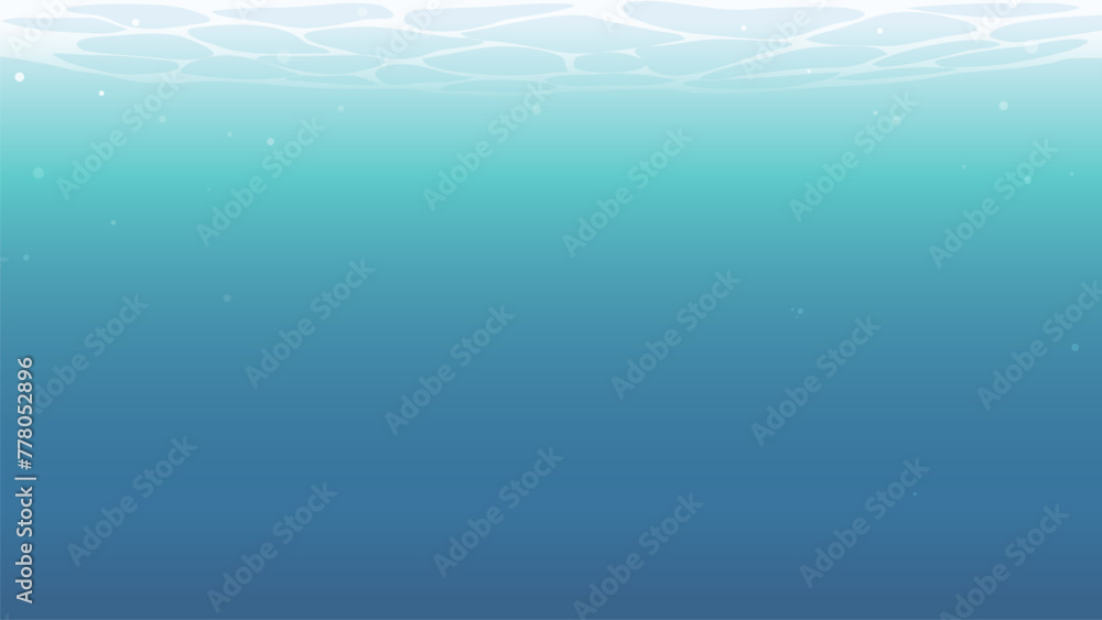 青く静かな海中と光る波紋の背景イラスト、アスペクト比16:9