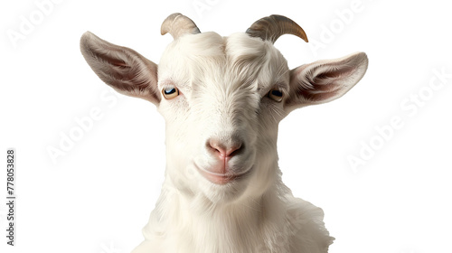  A fluffy white goat with a friendly smile, its eyes twinkling with mischief