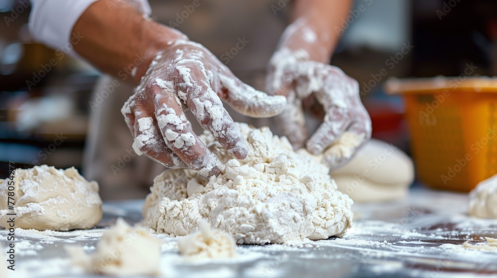 person kneading dough. close up of hands preparing dough for bake. person kneading dough. close up of hands preparing dough for bake.