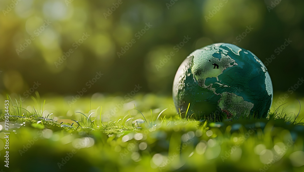 A green world: the significance of a green globe with continents on blurred natural background, happy earth day concept A green world: the significance of a green globe with continents on blurred natural background, happy earth day concept
