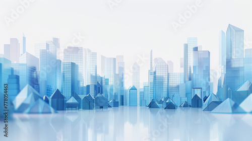 Blue digital city  skyscrapers on a white background.