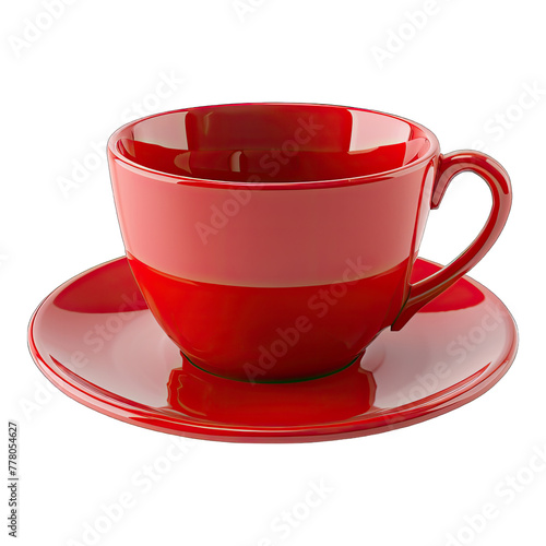 Empty red cup with saucer isolated on transparent background