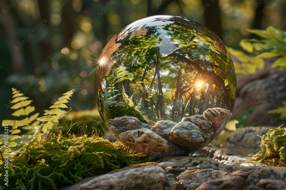 Glass globe representing the concept of eco friendly environment and conservation in nature. Glass globe representing the concept of eco friendly environment and conservation in nature.