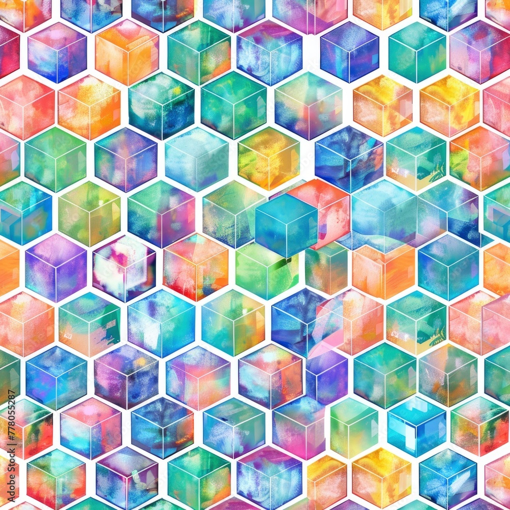 Seamless Pattern Of Linear Cube Endless, Watercolor Style, Background For Banner, HD Seamless Pattern Of Linear Cube Endless, Watercolor Style, Background For Banner, HD