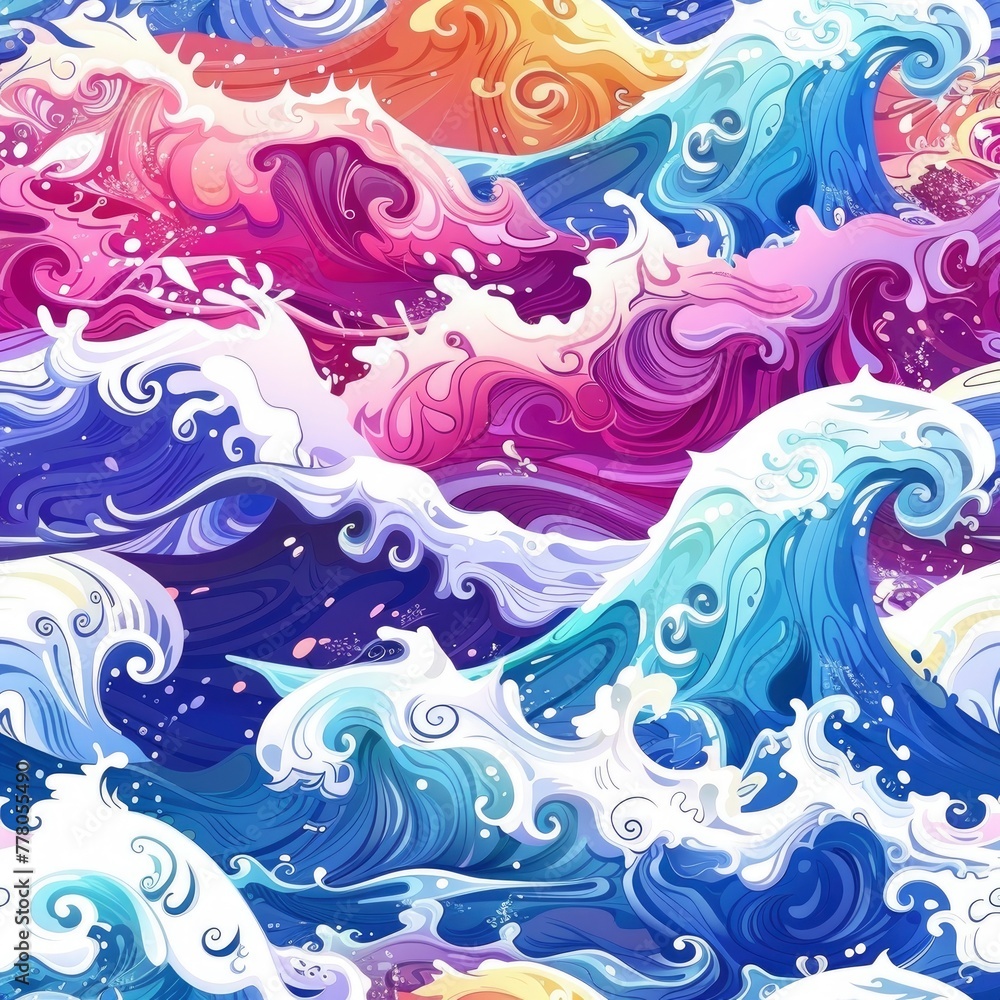 Seamless Waves Lines, Watercolor Style, Background For Banner, HD