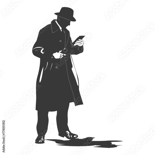 Silhouette detective in action full body black color only