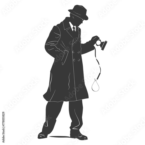 Silhouette detective in action full body black color only