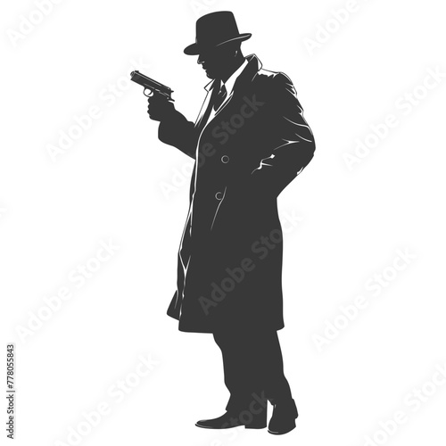 Silhouette detective in action full body black color only