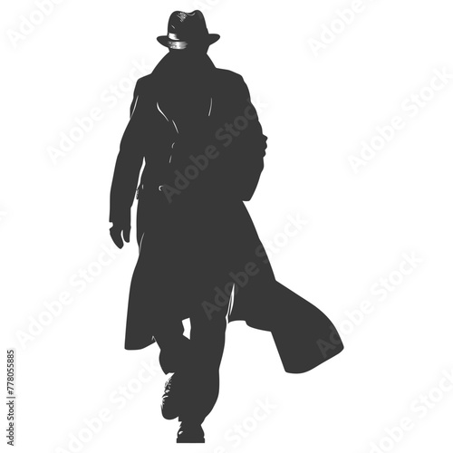 Silhouette detective in action full body black color only