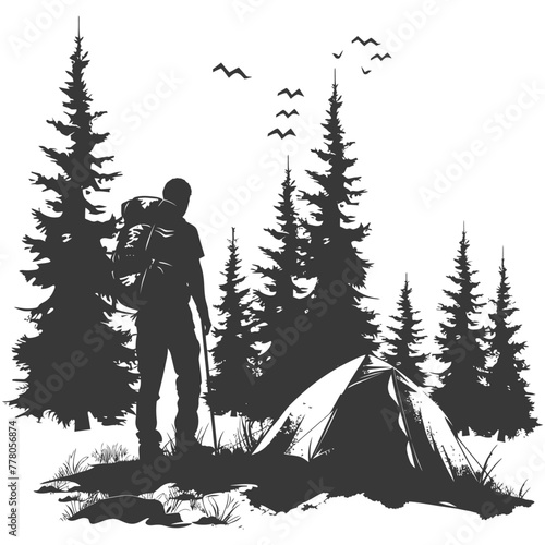 Silhouette camp activity in nature full body black color only