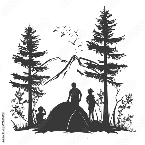Silhouette camp activity in nature full body black color only #778056891