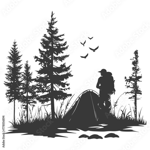 Silhouette camp activity in nature full body black color only #778056894