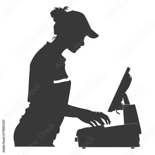 Silhouette Cashier in action full body black color only