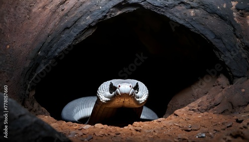 A-Hooded-Cobra-Emerging-From-A-Dark-Cave-