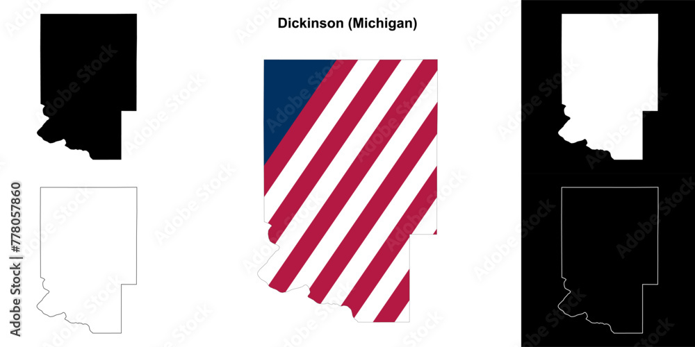 Dickinson County (Michigan) outline map set - obrazy, fototapety, plakaty 