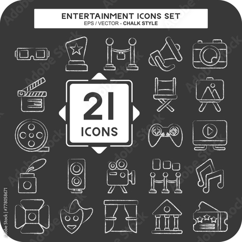 Icon Set Entertainment. related to Hobby symbol. chalk Style. simple design illustration