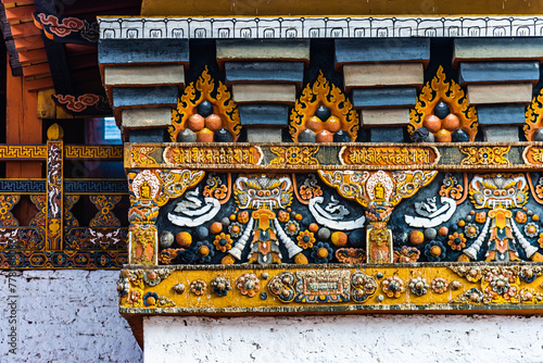 Bhutan, Punakha - detailed view inside of Punakha Dzong