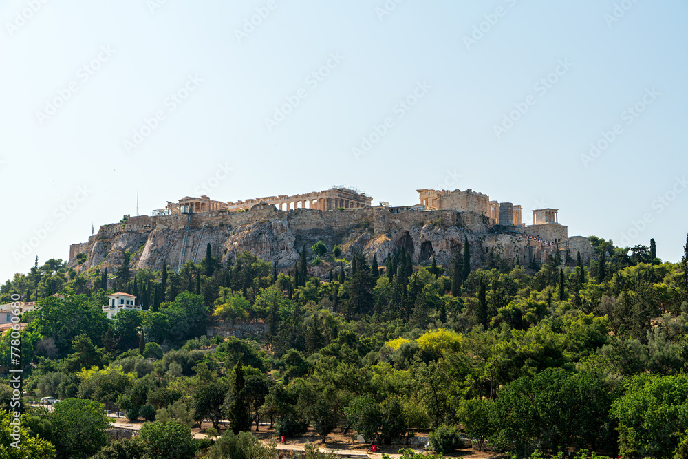 Athens, Greece. Athens Acropolis. Ruins of the famous temple complex of the 5th century BC. e. on a rocky hill in Athens