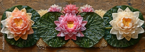the craft of arranging rice grains to resemble leaves and petals on a lotus.