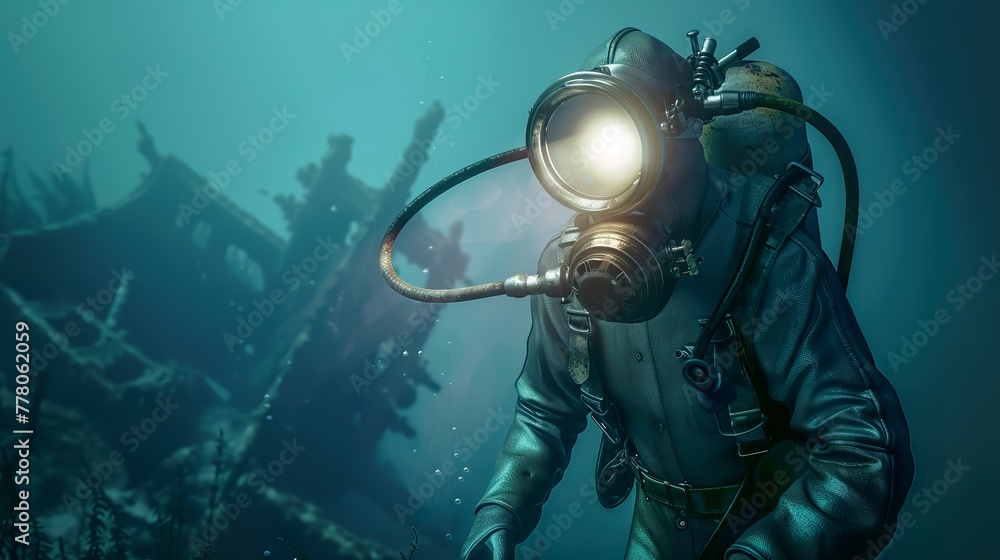 Fototapeta premium Deep sea diver vintage suit