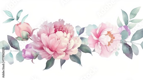 pink peony blossom chinese painting on white background copyspace © MEHDI
